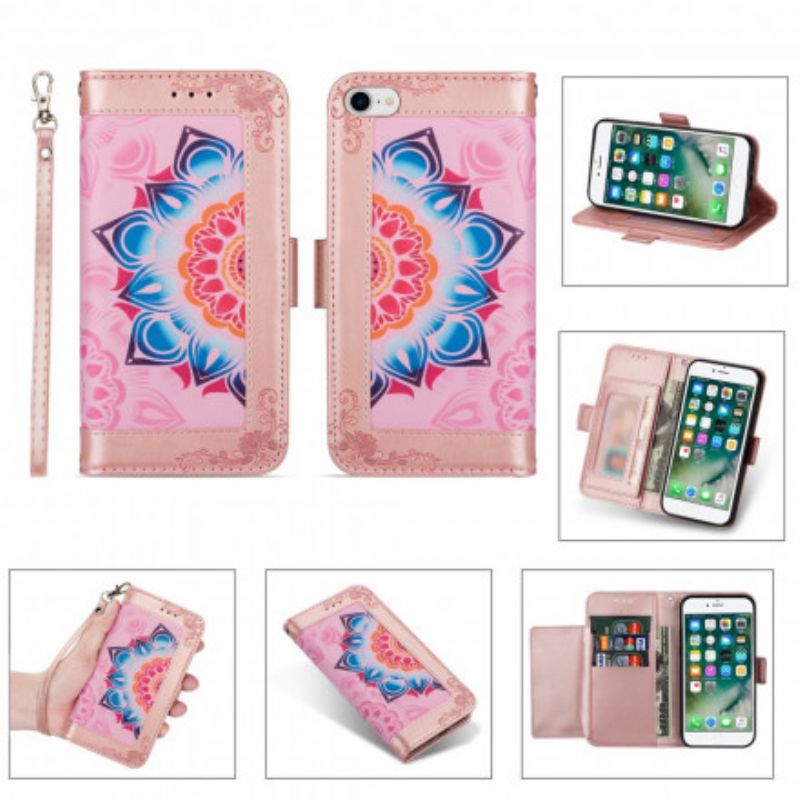 Flip Cover iPhone SE 3 / SE 2 / 8 / 7 Med Snor Mandala Dekoration Med Rem