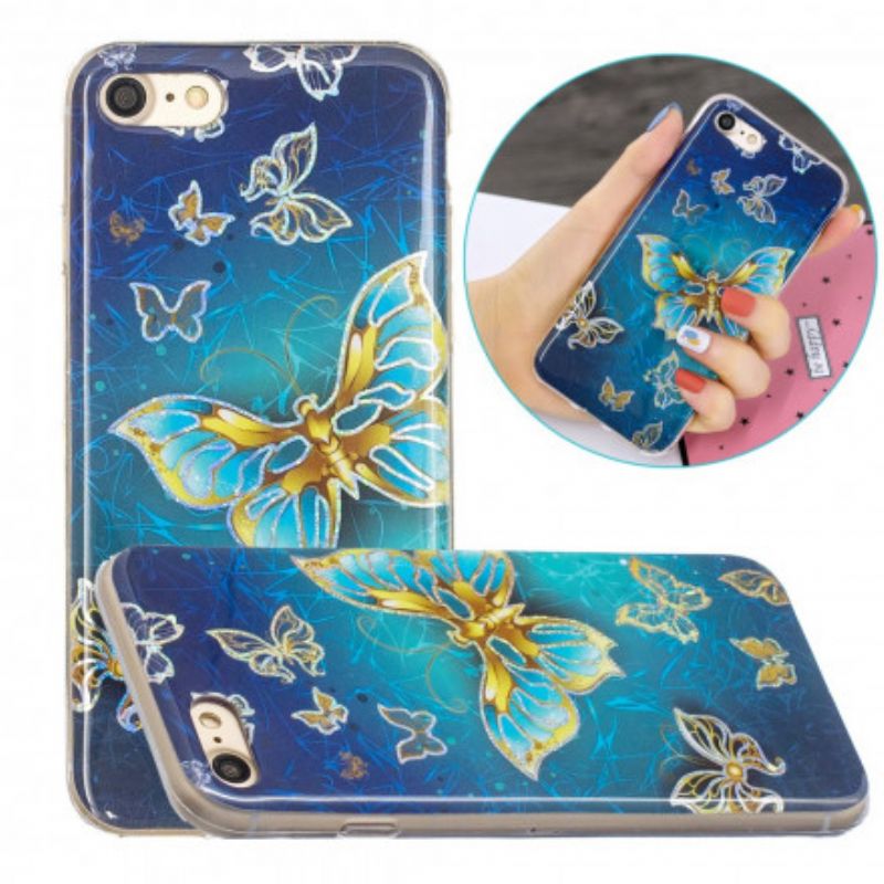 Mobilcover iPhone SE 3 / SE 2 / 8 / 7 Glitter Design Sommerfugle