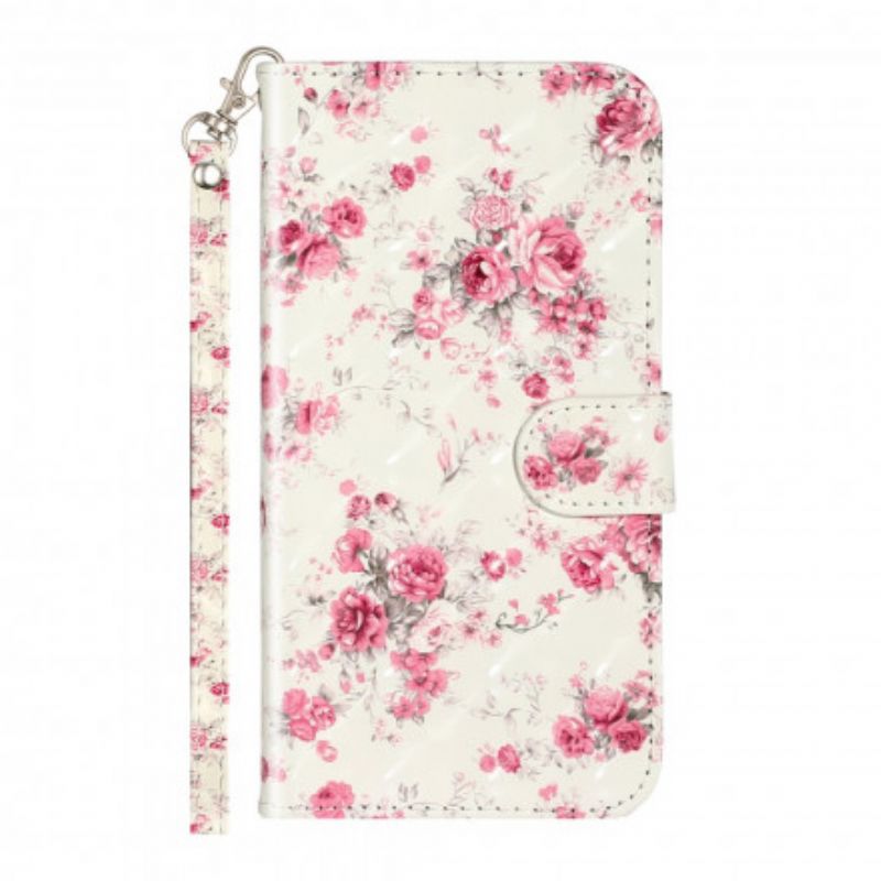 Flip Cover iPhone XR Med Snor Blomster Lyspletter Med Rem