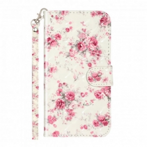 Flip Cover iPhone XR Med Snor Blomster Lyspletter Med Rem