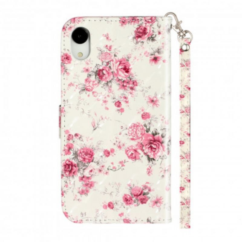 Flip Cover iPhone XR Med Snor Blomster Lyspletter Med Rem