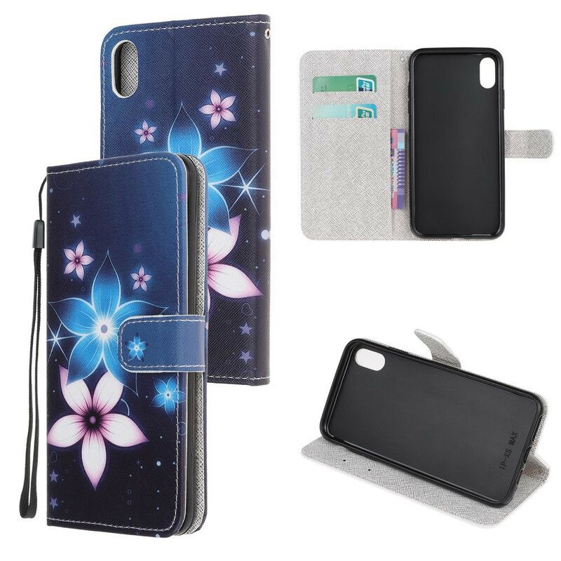 Læder Cover iPhone XR Med Snor Lunar Strap Blomster