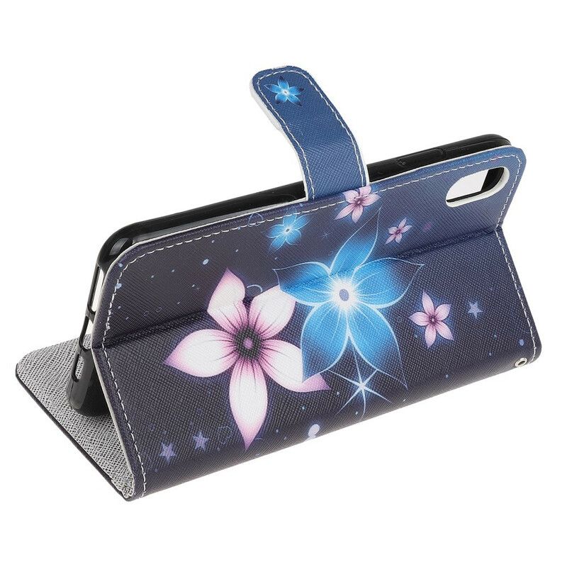 Læder Cover iPhone XR Med Snor Lunar Strap Blomster