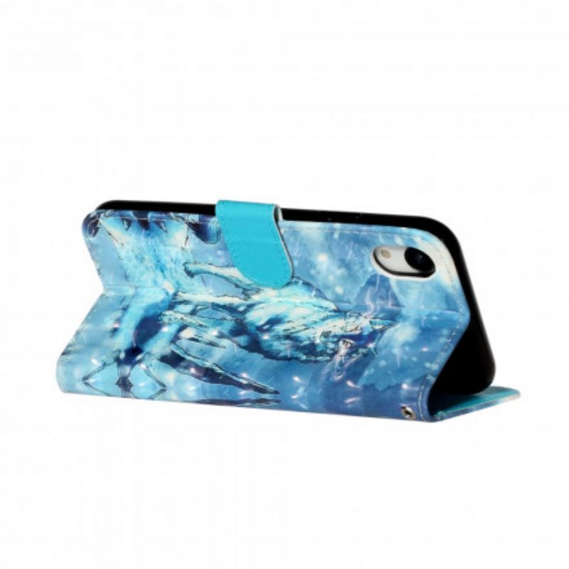 Læder Cover iPhone XR Med Snor Wolf Light Strap Spotlights