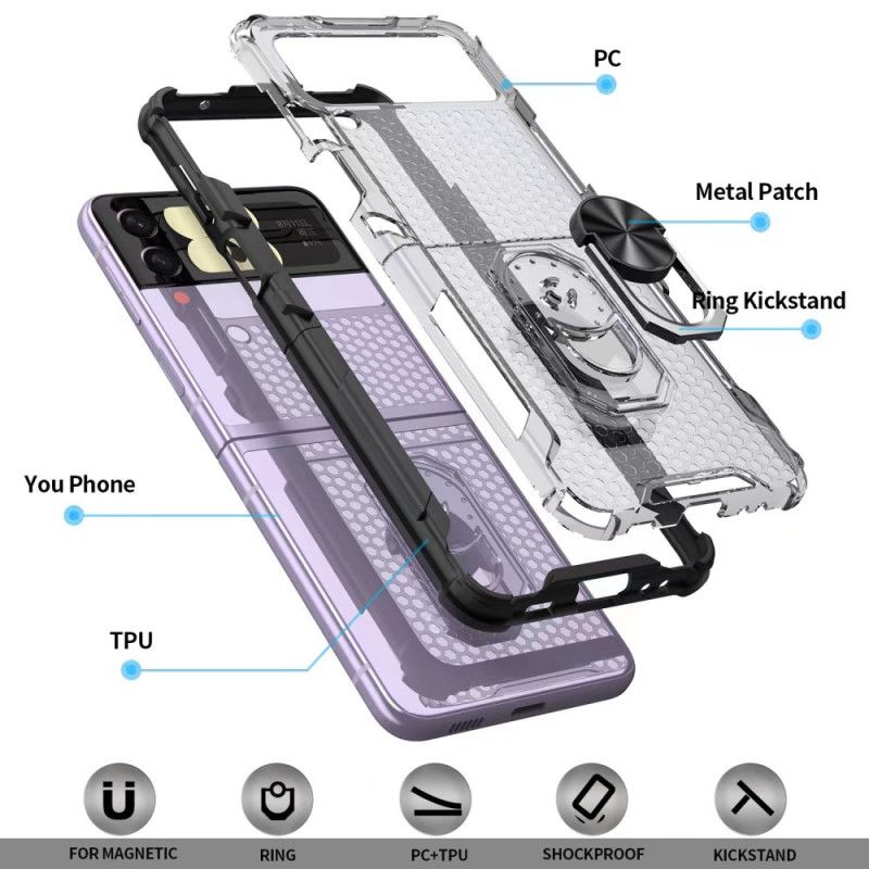 Cover Samsung Galaxy Z Flip 4 Flip Cover Honeycomb Med Ring-støtte