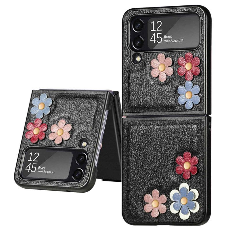 Mobilcover Samsung Galaxy Z Flip 4 Flip Cover Imiteret Læderblomster