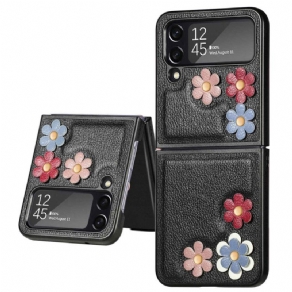 Mobilcover Samsung Galaxy Z Flip 4 Flip Cover Imiteret Læderblomster