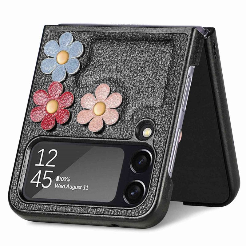 Mobilcover Samsung Galaxy Z Flip 4 Flip Cover Imiteret Læderblomster