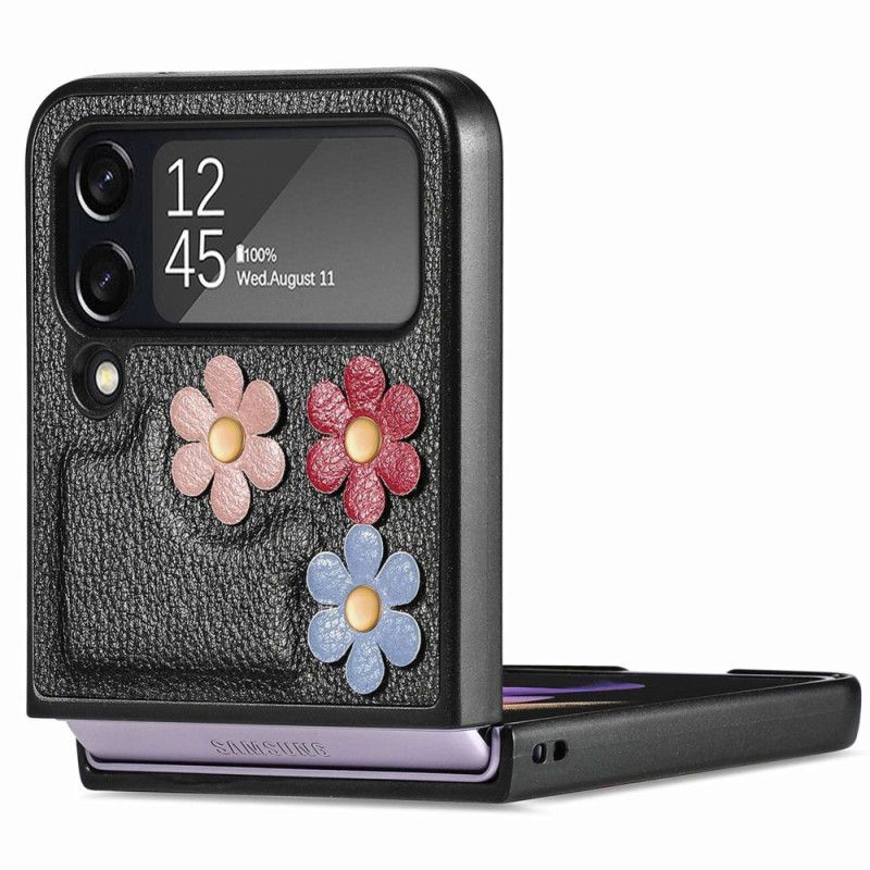 Mobilcover Samsung Galaxy Z Flip 4 Flip Cover Imiteret Læderblomster