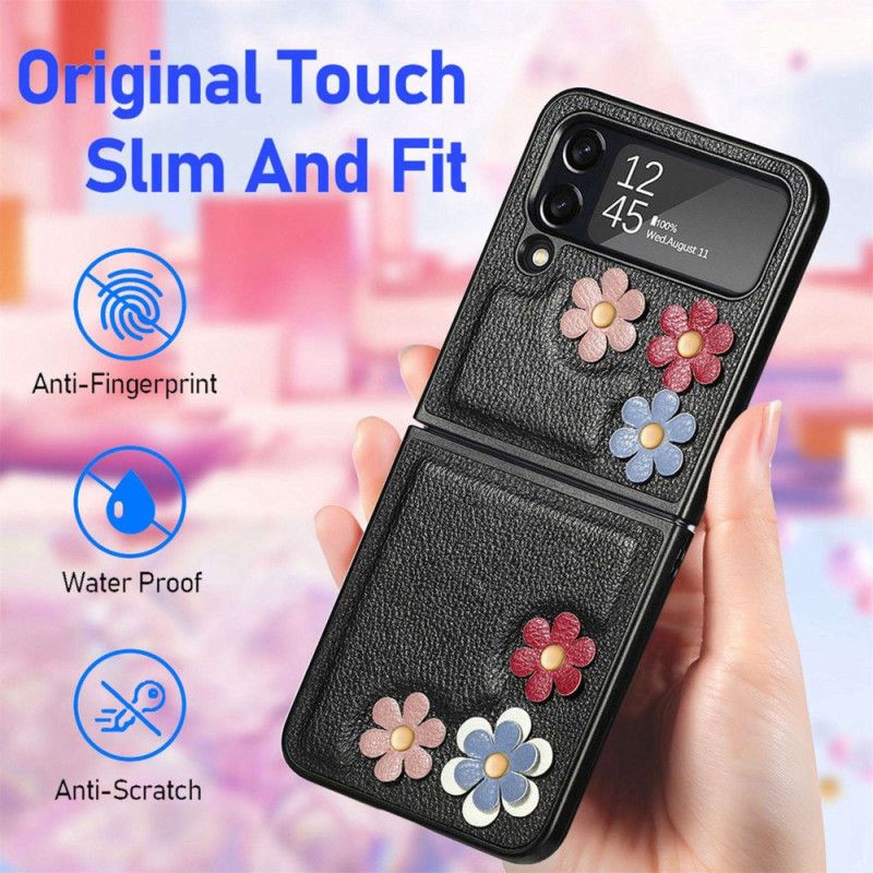 Mobilcover Samsung Galaxy Z Flip 4 Flip Cover Imiteret Læderblomster