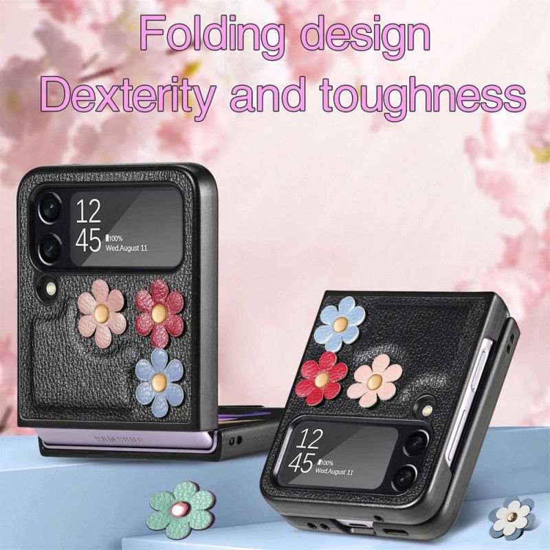 Mobilcover Samsung Galaxy Z Flip 4 Flip Cover Imiteret Læderblomster