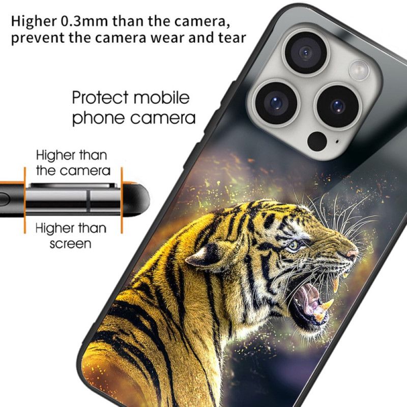 Cover iPhone 16 Pro Max Telefon Etui Brølende Tiger Hærdet Glas