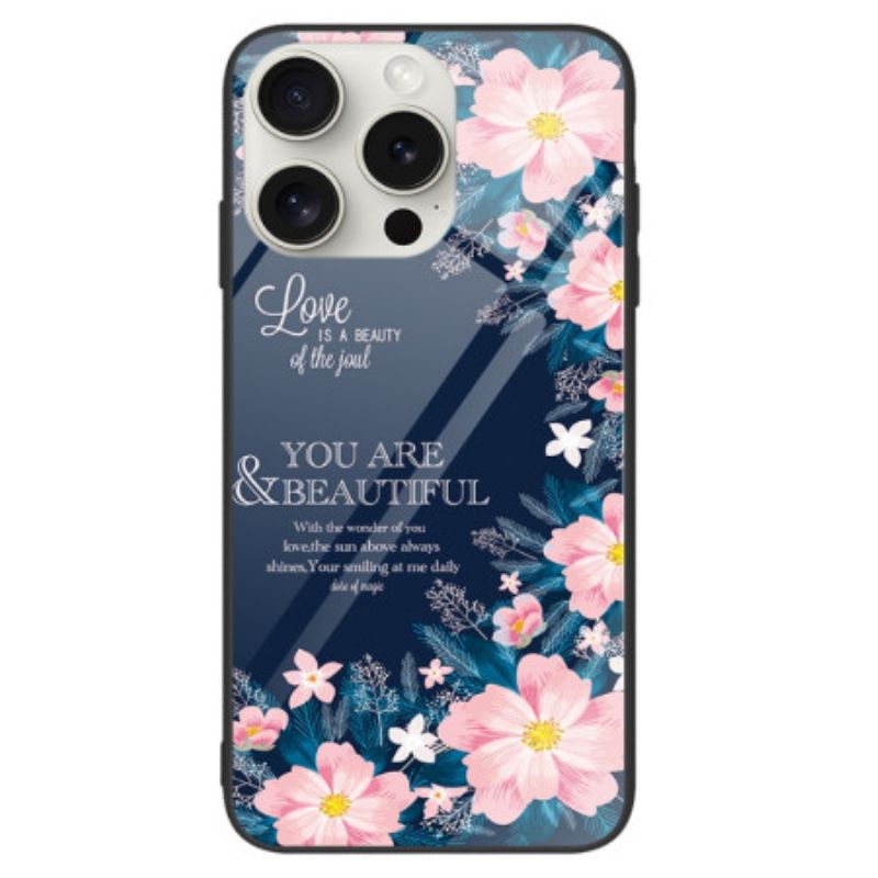 Cover iPhone 16 Pro Max Telefon Etui Lyserøde Blomster Af Hærdet Glas