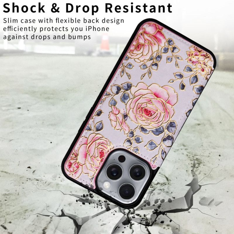 Cover iPhone 16 Pro Max Telefon Etui Rfid-blokerende Blomsterkortholder