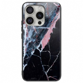 Cover Til iPhone 16 Pro Max Sort Marmor Hærdet Glas