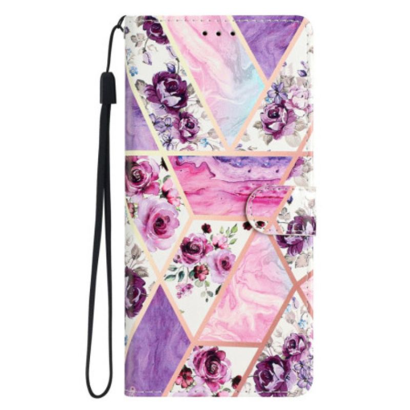 Flip Cover iPhone 16 Pro Max Lilla Blomster Med Rem