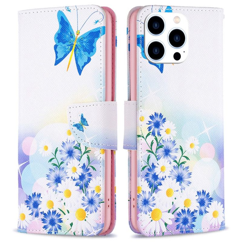 Flip Cover iPhone 16 Pro Max Sommerfugl Og Blomster