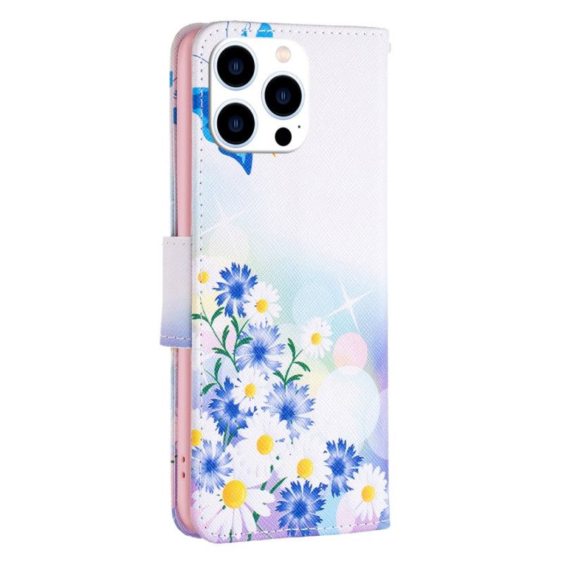 Flip Cover iPhone 16 Pro Max Sommerfugl Og Blomster