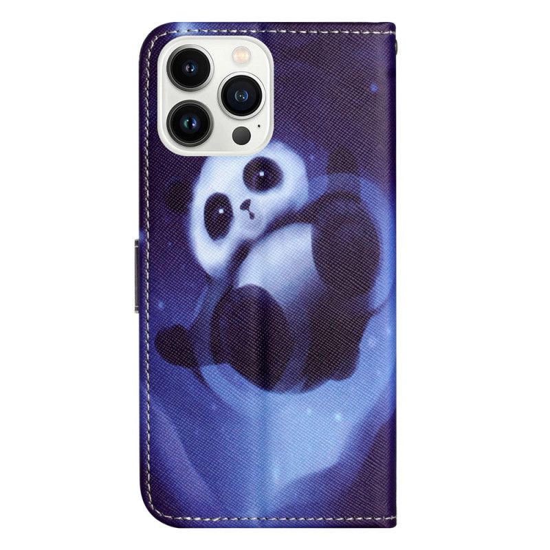 Flip Cover Til iPhone 16 Pro Max Space Panda Strap