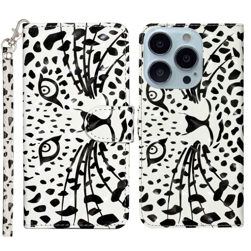 Læder Cover iPhone 16 Pro Max Leopardhoved Med Rem