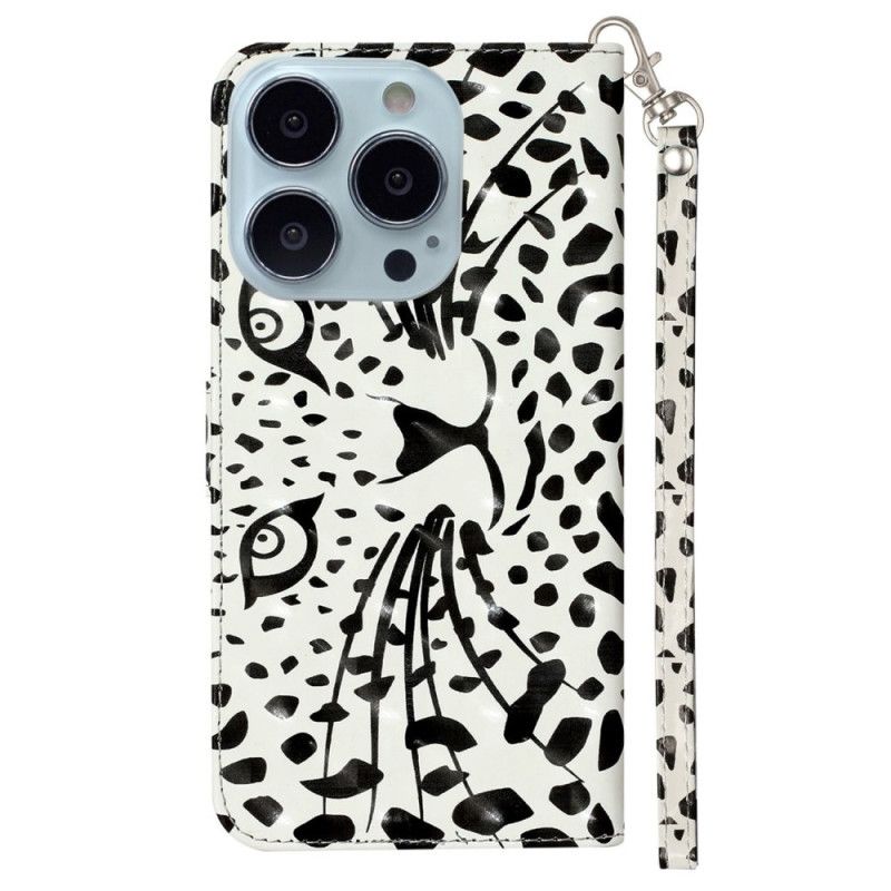 Læder Cover iPhone 16 Pro Max Leopardhoved Med Rem