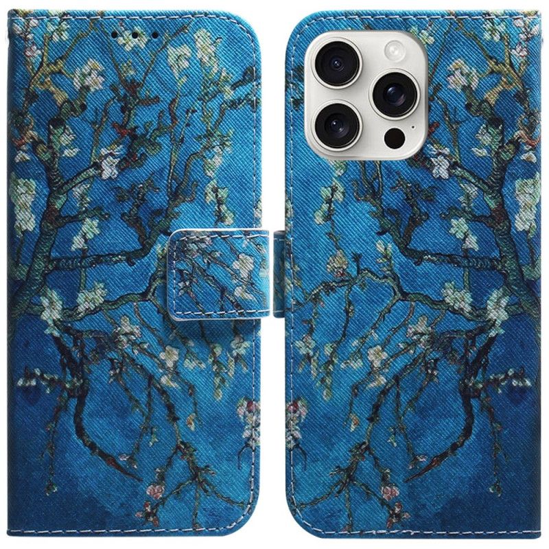 Læder Cover iPhone 16 Pro Max Telefon Etui Abrikosblomster