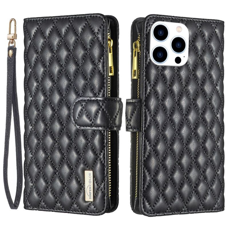 Læder Cover iPhone 16 Pro Max Telefon Etui Binfen Farve Quiltet Pung