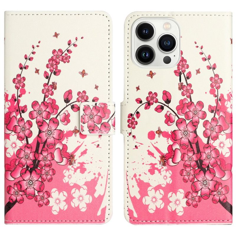 Læder Cover iPhone 16 Pro Max Telefon Etui Blommeblomster