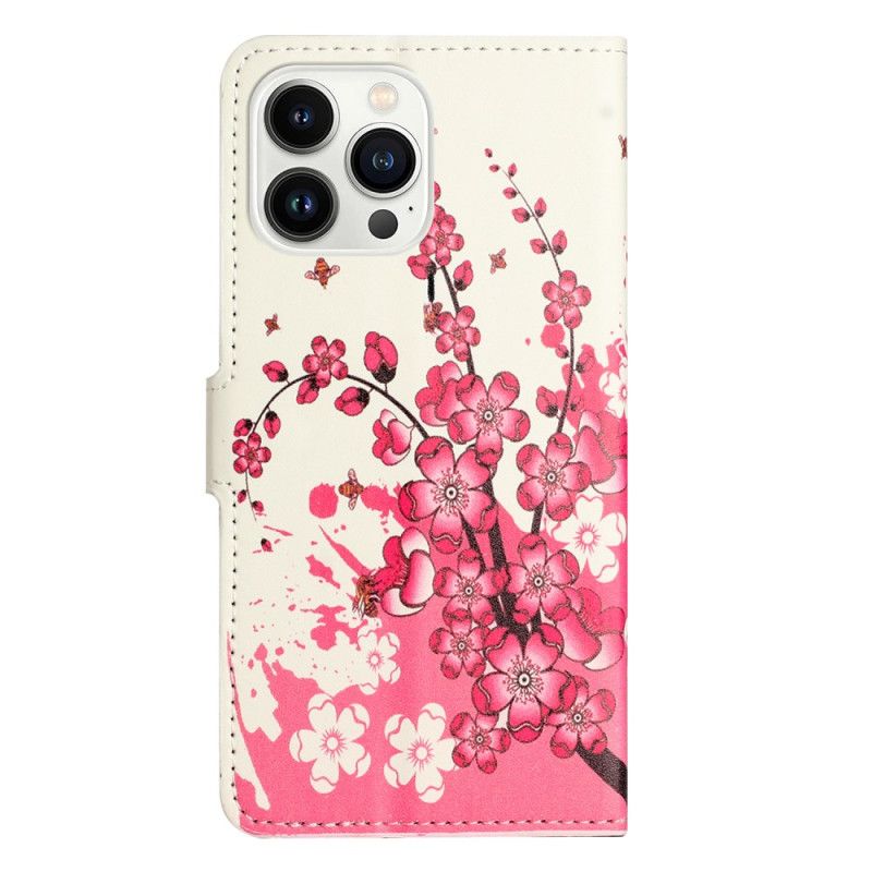 Læder Cover iPhone 16 Pro Max Telefon Etui Blommeblomster