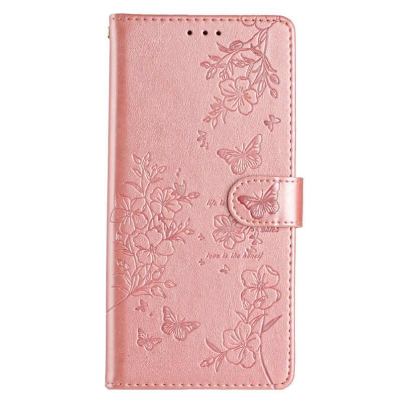 Læder Cover iPhone 16 Pro Max Telefon Etui Blomster Og Sommerfugle