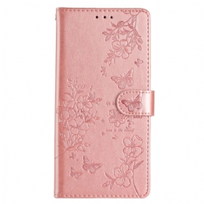 Læder Cover iPhone 16 Pro Max Telefon Etui Blomster Og Sommerfugle