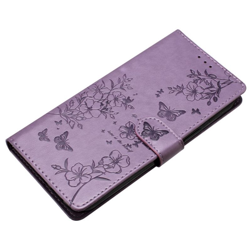 Læder Cover iPhone 16 Pro Max Telefon Etui Blomster Og Sommerfugle