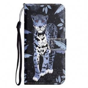 Læder Cover iPhone 16 Pro Max Telefon Etui Strappy Med Leopardtryk