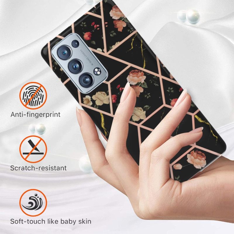 Cover Oppo Reno 6 Pro 5G Geometrisk Marmor Og Blomstermønster