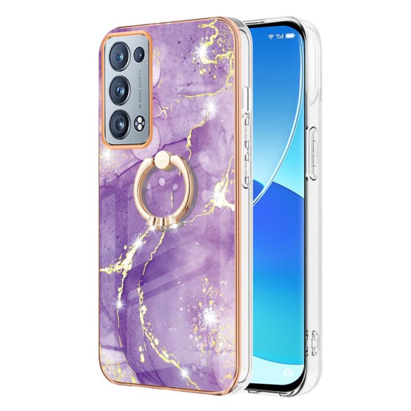 Cover Oppo Reno 6 Pro 5G Marmor Og Gyldent Filamentmønster Med Ring