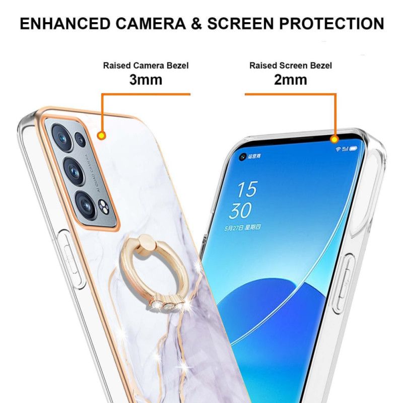 Cover Oppo Reno 6 Pro 5G Marmor Og Gyldent Filamentmønster Med Ring