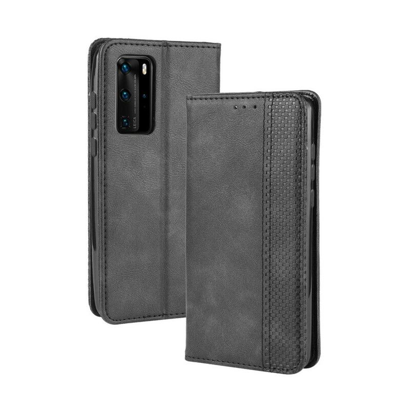 Cover Huawei P40 Pro Flip Cover Vintage Stiliseret Lædereffekt