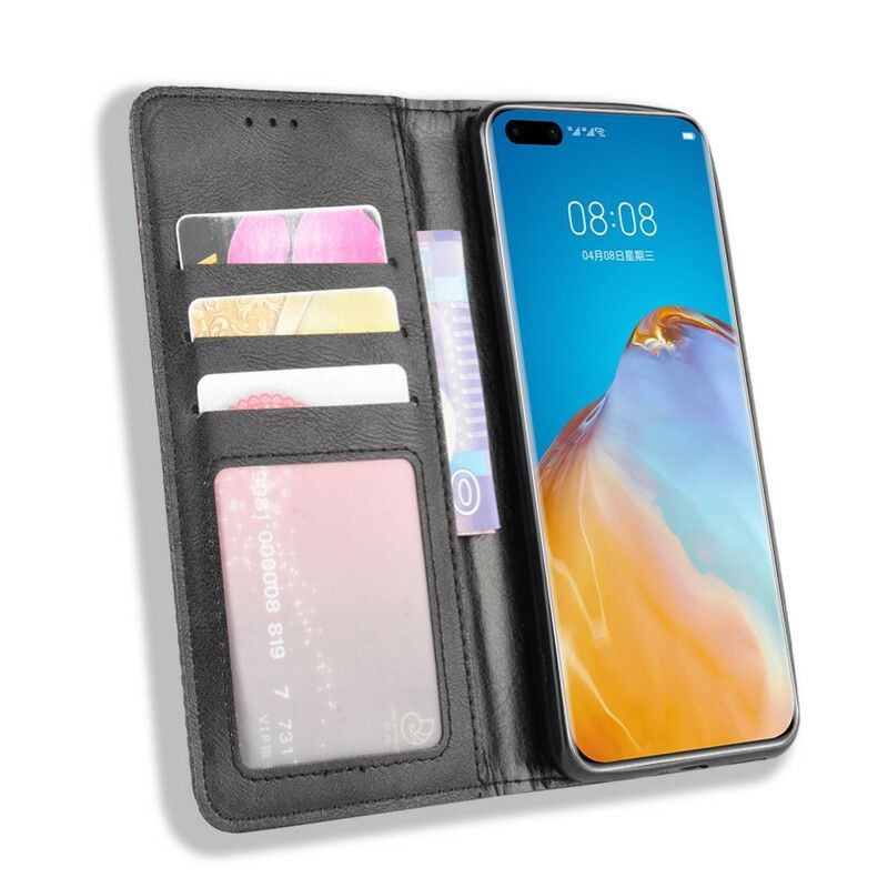 Cover Huawei P40 Pro Flip Cover Vintage Stiliseret Lædereffekt