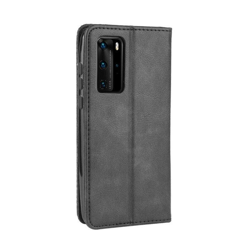 Cover Huawei P40 Pro Flip Cover Vintage Stiliseret Lædereffekt