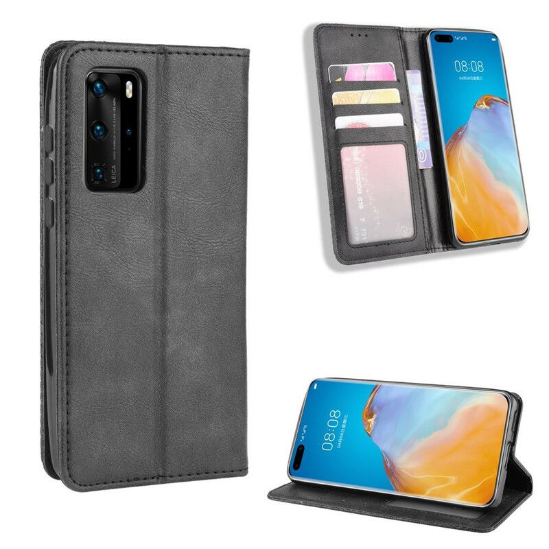 Cover Huawei P40 Pro Flip Cover Vintage Stiliseret Lædereffekt