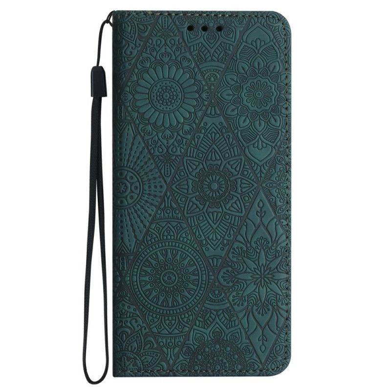 Flip Cover Samsung Galaxy A16 5g Blomstermønster Og Rem