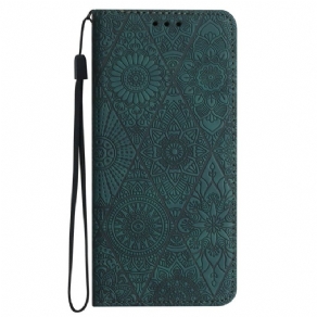 Flip Cover Samsung Galaxy A16 5g Blomstermønster Og Rem