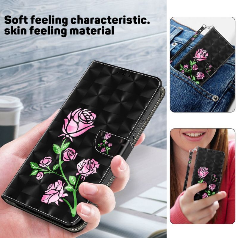 Flip Cover Samsung Galaxy A16 5g Lyserøde Blomster Med Rem