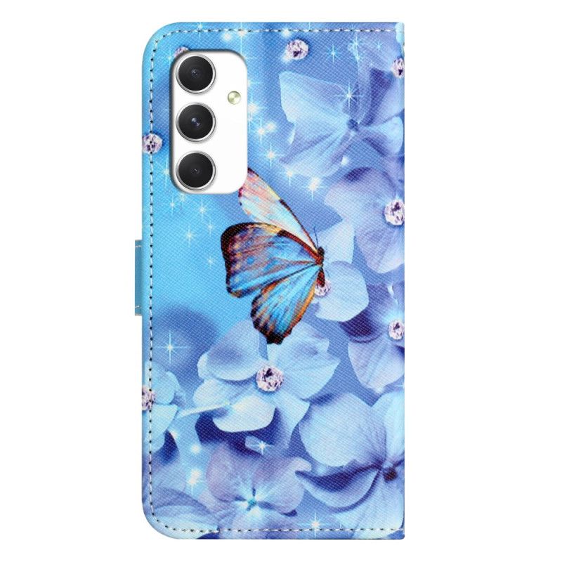 Flip Cover Til Samsung Galaxy A16 5g Blå Blomster Og Sommerfugle