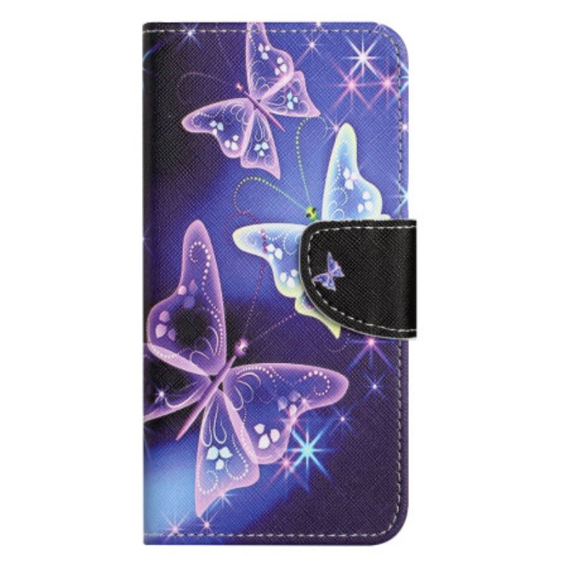 Læder Cover Samsung Galaxy A16 5g Telefon Etui Mousserende Sommerfugle