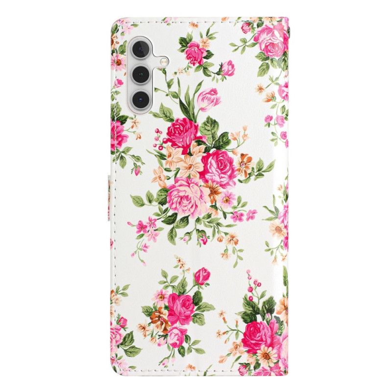 Læder Cover Samsung Galaxy A16 5g Telefon Etui Rødt Blomstermønster