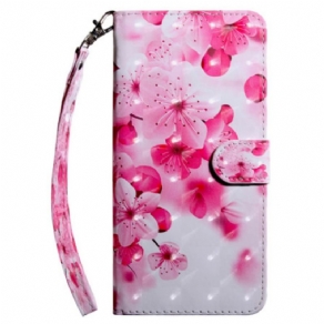 Læder Cover Samsung Galaxy A16 5g Telefon Etui Rødt Blomstermønster Med Rem