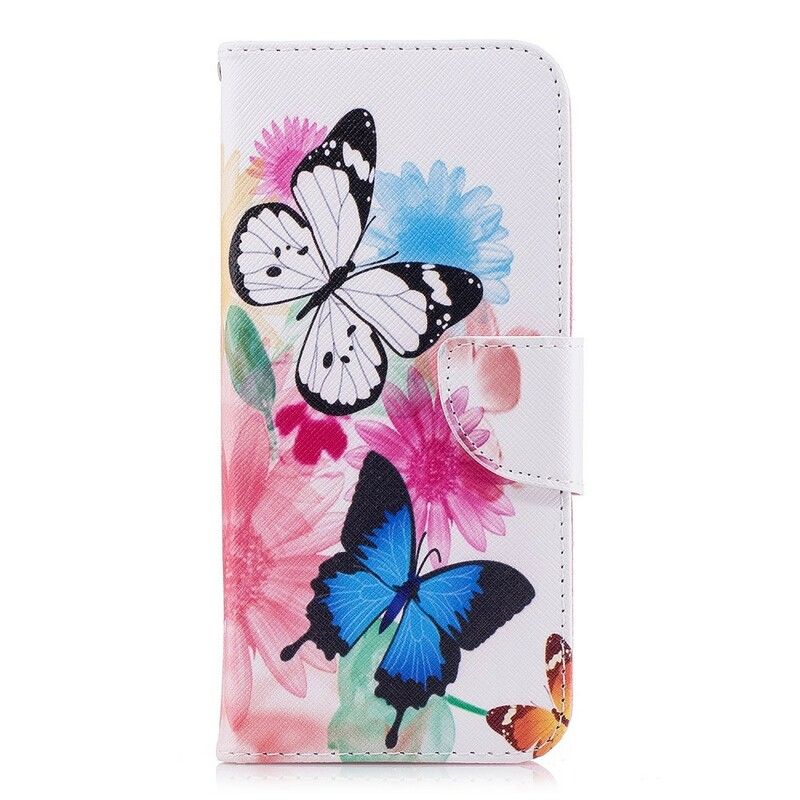 Flip Cover Samsung Galaxy S9 Plus Malede Sommerfugle Og Blomster