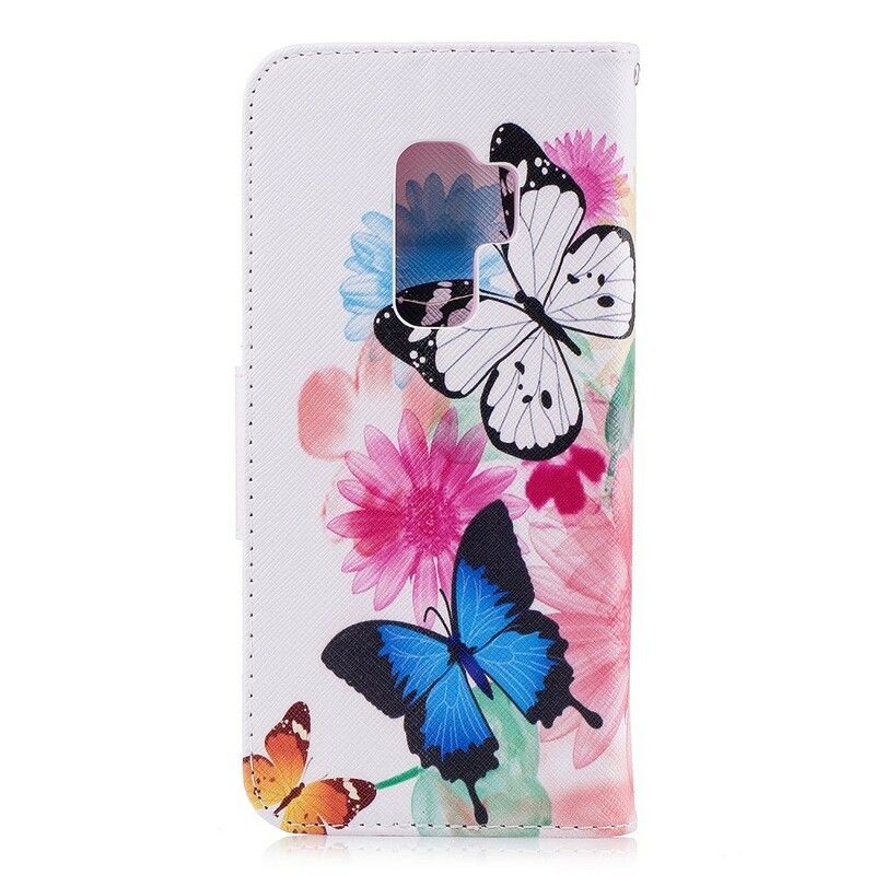 Flip Cover Samsung Galaxy S9 Plus Malede Sommerfugle Og Blomster