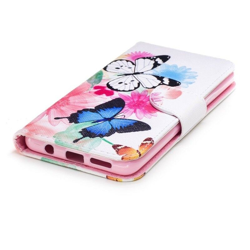 Flip Cover Samsung Galaxy S9 Plus Malede Sommerfugle Og Blomster